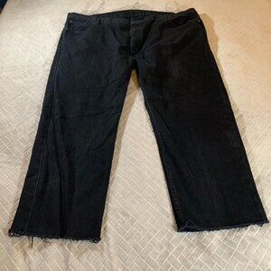 Levis Womens 54 Denim Jeans Black 505 Straight Leg Cut Off Fray Hem 100% Cotton